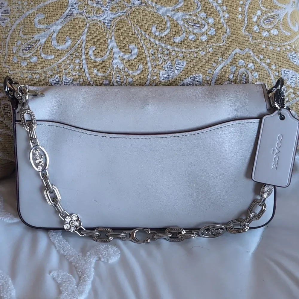 COACH Dinky Genuine Bag In Chalk Crossbody/Clutch With Extra Chain Strap